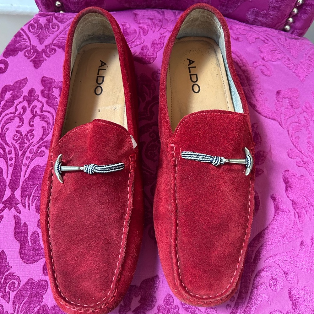 Aldo Men's Vibrant Old Money Red Suede Loafers Size 13